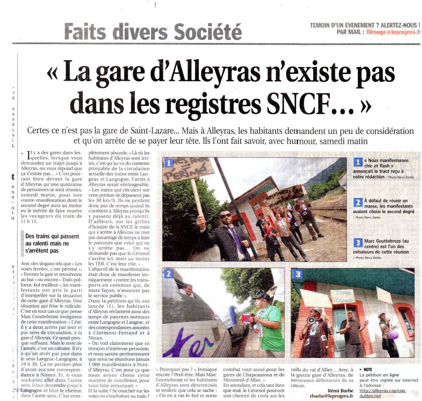 Le Progrès : la gare d'Alleyras même pas dans les registres SNCF